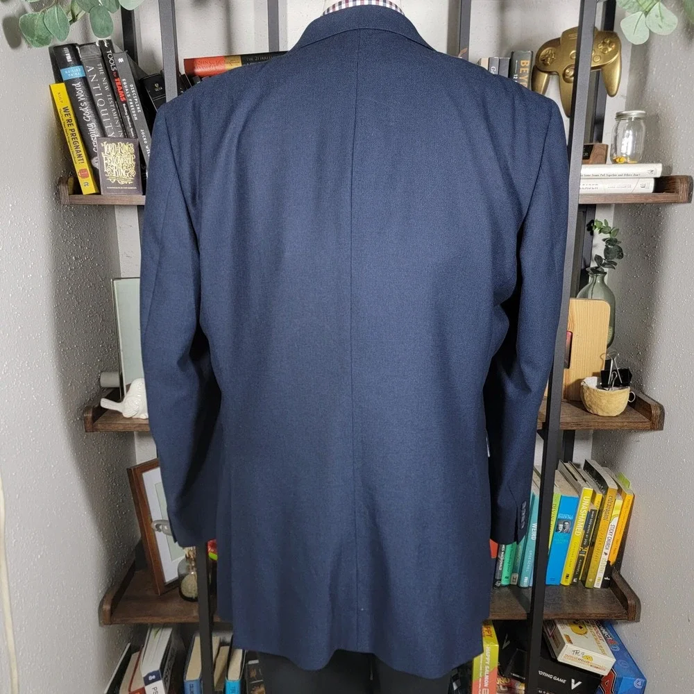 Stafford Essentials Men's Sport Coat Blazer Two Button Navy Blue‎ Poly Blend 46L